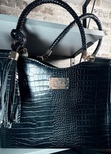 Black Embossed "TOTE BAG" Vegan Leather Large Tote Handbag — listing 3