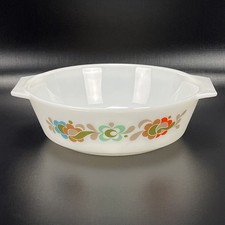 Vintage Pyrex Round Casserole with Chrome Stand, Autumn Floral Pattern, 2pt (1.25L), listing 4