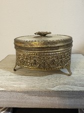 Vintage Hollywood Regency Gold Filigree Lucite Powder Box / Vanity Jar with Lid — listing 4