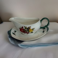 White Ceramic Gravy Boat with Attached Underplate, Scrolled Handle, listing 6