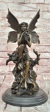Art Nouveau Style Bronzed Figural Sculpture of a Maiden Arranging Her Hair, on Circular Base with Tree Trunk Support, approx 24" tall — listing 5