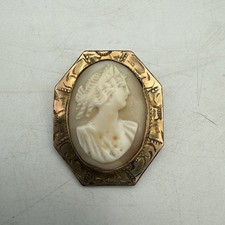 Antique Carved Shell Cameo Brooch/Pendant in Gold-Toned Twisted Rope Frame — listing 5