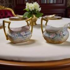 Limoges Hand-Painted Porcelain Creamer and Covered Sugar Bowl Set — listing 2