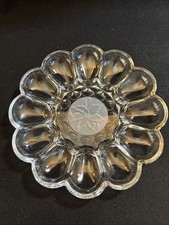Princess House Fantasia Clear Glass Deviled Egg Tray, 12" Diameter with Frosted Poinsettia Center