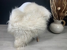 Natural Curly Long-Wool Sheepskin Rug / Pelt, Cream/Honey Blonde, 32" x 22" — listing 4