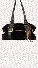 Kathy Van Zeeland Brown Suede & Patent Leather Crown Logo Satchel Handbag — listing 5