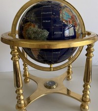 Gemstone Inlaid Semi-Precious Stone World Globe on Brass Stand with Compass — listing 6