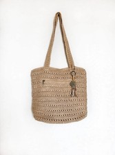 Natural Crochet Tote Bag with Suede-Look Fabric Handle — listing 2