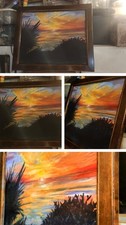 Original Folk Art Oil Painting, Mountain Landscape with Farm, Silo, Tower and Grazing Cattle — listing 3