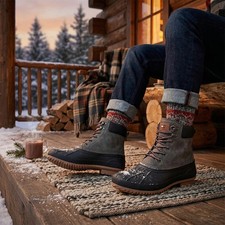 Tommy Hilfiger Men's Duck Boots, Black Leather and Rubber — listing 2