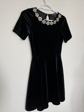 One Clothing Los Angeles Black Velvet Rhinestone-Neckline Dress, Size L