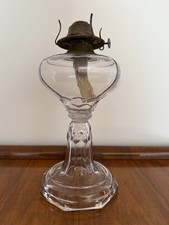 Antique EAPG Pressed Glass Pedestal Kerosene Oil Lamp with Chimney — listing 3