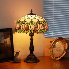 Tiffany-Style Stained Glass Lily/Tulip Accent Lamp with Bronze-Tone Metal Base — listing 6