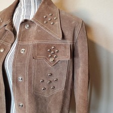 Vintage Child's Suede Leather Western Cowboy Vest with Southwestern Beaded Trim and Horse Rider Motif — listing 2