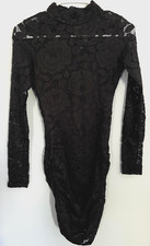 Black Lace Long Sleeve Bustier Thong Bodysuit