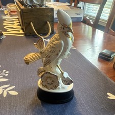 Pair of White Ceramic Bird Figurines with Gold Accents (Dove/Duck)