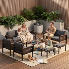 Aluminum Patio Conversation Set - Sofa, 2 Lounge Chairs & Coffee Table with Gray Cushions — listing 3