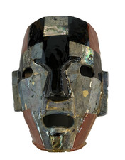 Mexican Mosaic Stone Inlay Aztec/Mayan Funerary Mask on Obsidian Base