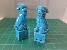 Pair of Chinese Turquoise Glaze Ceramic Foo Guardian Dogs, 8 in. — listing 5
