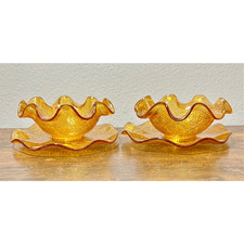 Vintage Amber Ruffled Crimped-Edge Glass Bowl — listing 2
