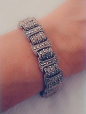Vintage Sterling Silver Marcasite Floral Link Bracelet — listing 5