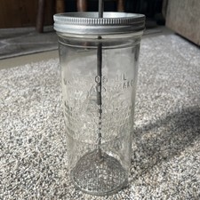 Antique Wesson Oil Mayonnaise Maker Glass Jar with Metal Dasher/Whisk and Recipe Embossing — listing 2