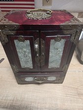 Chinese Rosewood Jewelry Box with Brass Shou Longevity Symbol and Ornate Latch — listing 2