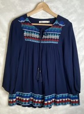 Boho Rust Terracotta Embroidered Tiered Peasant Tunic Top with Crochet Trim and Tassel Tie — listing 3
