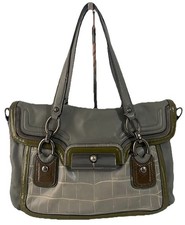 Vintage Leather Handbag with Green and Purple Buckle Trim, Multi-Zip Design — listing 5