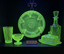 Vintage Uranium (Vaseline) Glass 8-Inch Salad/Dessert Plate with Wheel-Cut Floral Daisy Etching