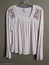 Knox Rose Boho Embroidered Peasant Top, Size M, Crinkle Rayon — listing 5