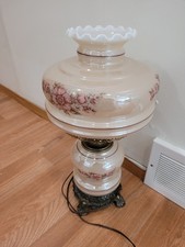 Vintage Gone with the Wind Style Electrified Parlor Lamp with Hand-Painted Roses, Ornate Brass Base and Glass Chimney — listing 3