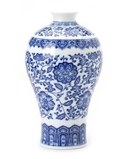 Chinoiserie Blue and White Porcelain Lidded Ginger Jar with Floral Scroll Motif — listing 2