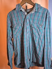 Marc Ecko Cut & Sew Men's Blue Plaid Long-Sleeve Button-Up Shirt with Chambray Contrast Collar XL / XXL