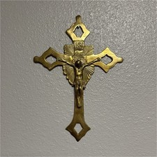 Vintage Brass Wall Crucifix with Corpus Christi and Radiant Halo