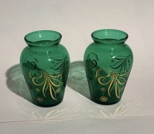 Green Glass Footed Bud Vase with Swung Pinched Rim — listing 5