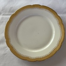 porcelain plates trim Pair of White Porcelain Salad/Dessert Plates with Gold Encrusted Scroll Border — listing 4