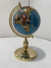 Gemstone Inlaid Semi-Precious Stone World Globe on Brass Stand with Compass — listing 2