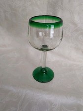 Mexican Hand Blown Recycled Glass Goblet with Green Rim — listing 5