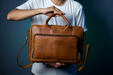 Vintage Brown Leather Flap-Over Briefcase with Brass Turnlock Closure — listing 3