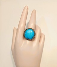 Vintage Silver Pear-Cut Turquoise Ring with Bezel Setting — listing 2