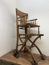 Antique Oak Convertible Child's High Chair with Cane Seat and Fold-Down Tray — listing 4