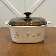 Corning Ware Forever Yours (Pink Hearts) A-10-B 2.5 Quart Square Casserole with Amber Pyrex Lid — listing 4