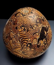 Hand-Carved Dried Gourd Art Vessel with Sunflower Motif, Signed John McNutt 2020 — listing 2