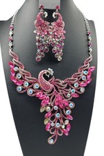 Multicolor Rhinestone Peacock Statement Bib Necklace, Gold-Tone