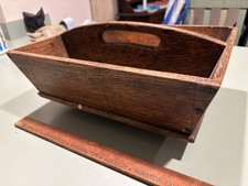 Vintage Pine Wall-Mount Flatware / Cutlery Box with Slotted Rack and Two Drawers — listing 2