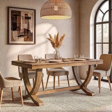 Farmhouse Dining Table with Windsor-Style Chairs, Two-Tone White and Stained Wood — listing 2