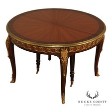 Louis XVI Style Marquetry Inlaid Dining Table with Ormolu Mounts and 4 Leaves — listing 2