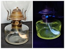 Antique Pressed Glass Pedestal Oil Lamp with Beaded Chimney and Scroll Base — listing 3