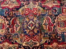 Hand-Knotted Persian-Style Wool Area Rug, Red Field with Navy Border, Allover Floral Design, approx 8x10 — listing 3